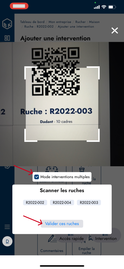 Intervention multiple avec scanne de QR code