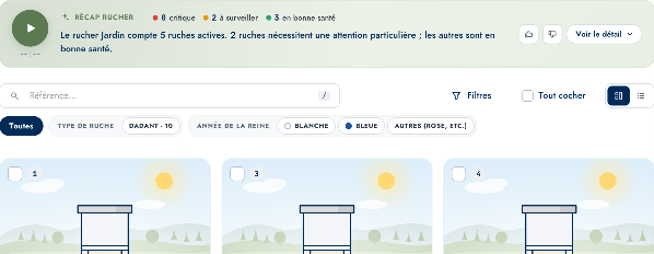 Récapitulatif IA d'un rucher dans Beekube